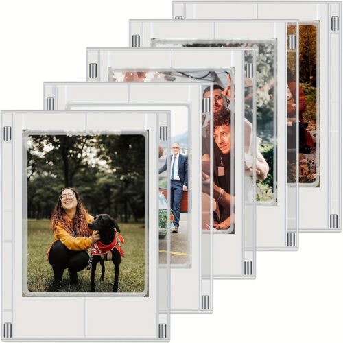 magnetic fridge picture frames wallet size set white with clear window